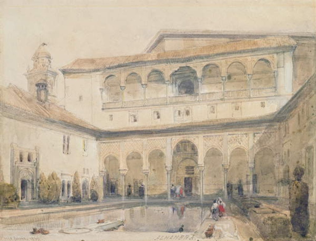 Detail of The Court of Myrtles, Alhambra 1833 by David Roberts