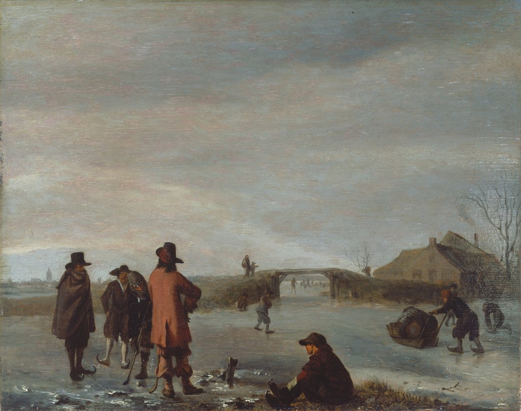 Detail of Winter scene with a group of golfers on a frozen river, c.1654-72 by Adriaen van de Velde