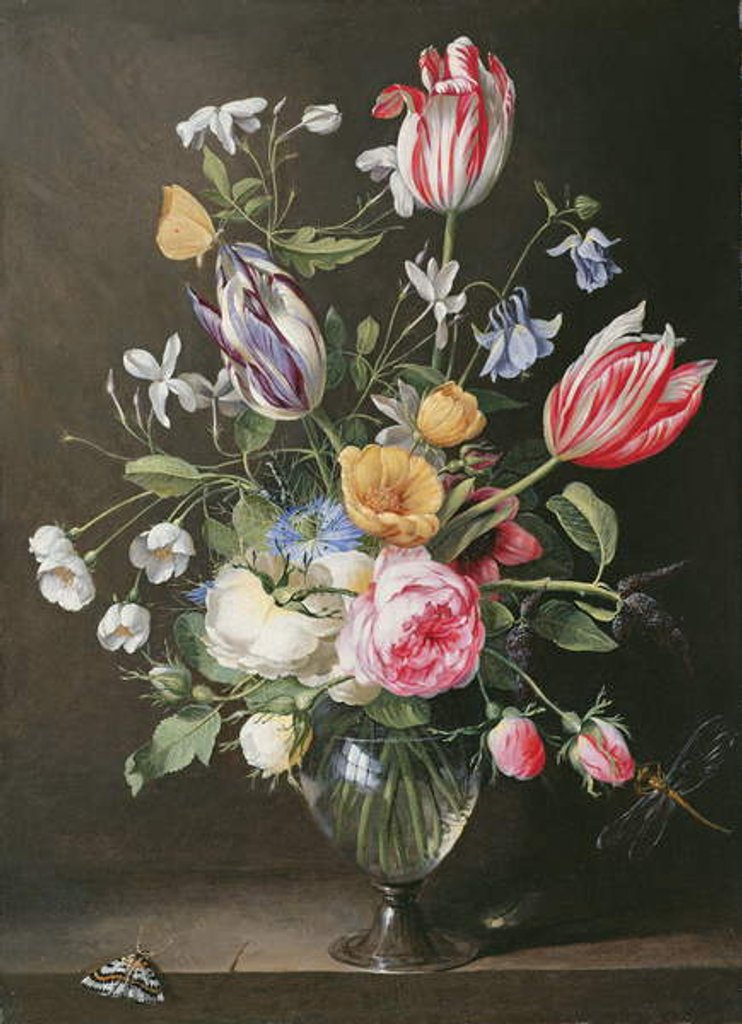 Detail of Flowers in a glass vase, 1663 by Johannes Antonius van der Baren