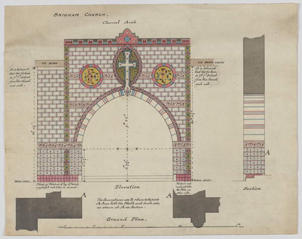 Detail of Design For Chancel Arch, Brigham Church, Cumberland, c.1876 by William Butterfield