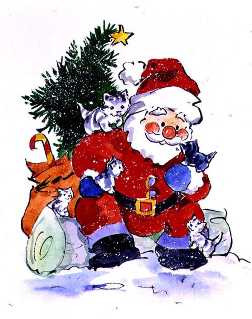 Detail of Father Christmas and Kittens, 1996 by Diane Matthes