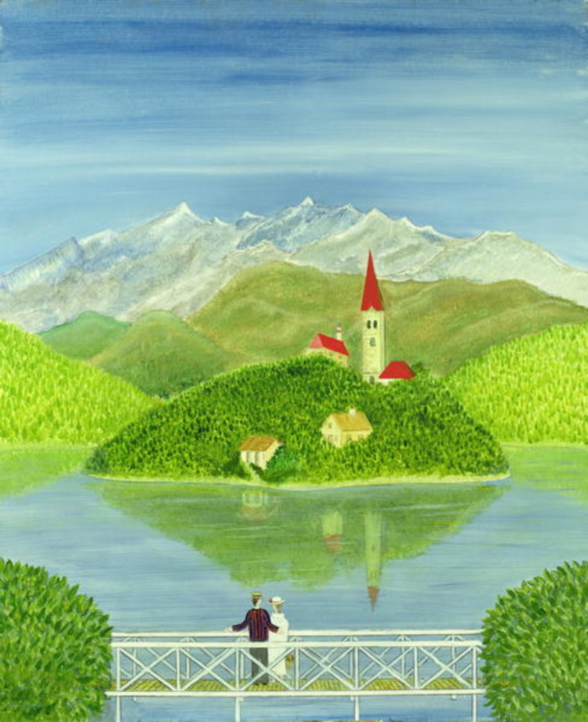 Detail of Lovers on the Bridge with Snow-capped Mountains by Mark Baring