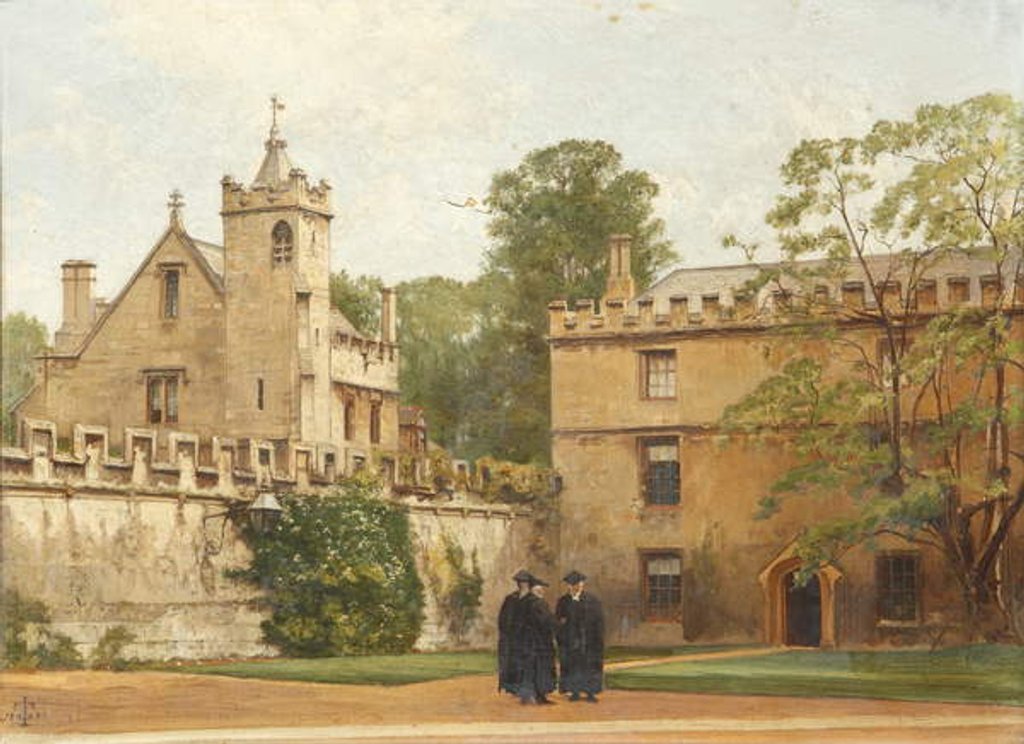 Detail of The Grammar Hall from St John's Quadrangle in 1881: President Bulley in the Lodgings Drive and Two Others, 1881 by Pierre François Joseph Tonneau