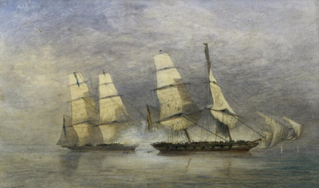 Detail of The 'Black Joke' Capturing the Spanish Slave Brig, 'Almirante' in the Bight of Benin, February 1st 1829 by Allan Duncan