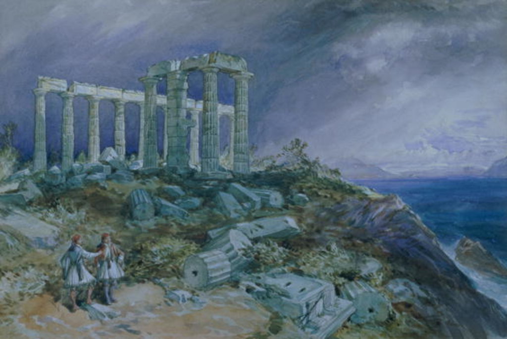 Detail of The Temple of Poseidon, Sunium, 1877 by William 'Crimea' Simpson