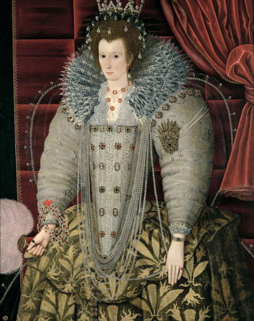 Detail of Portrait thought to be of Queen Elizabeth I hanging in the Great Hall by English School