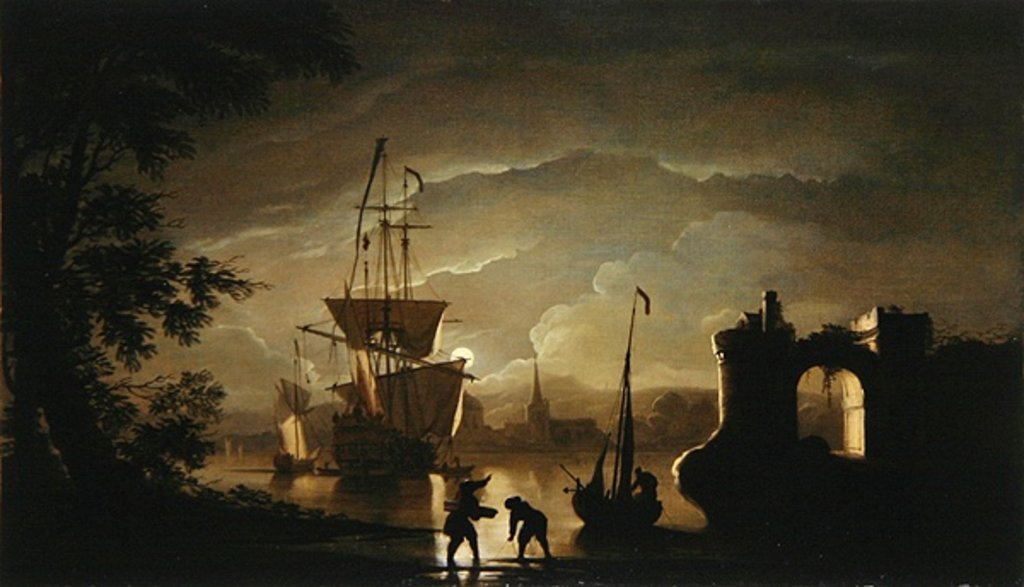 Detail of Shipping by Moonlight by Peter Monamy