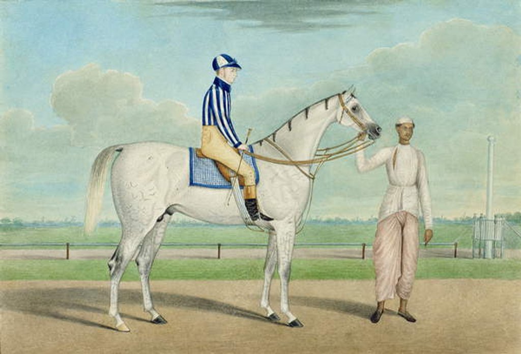 Detail of Racehorse with jockey up and groom, Calcutta by Shaik Muhammad Amir of Karraya