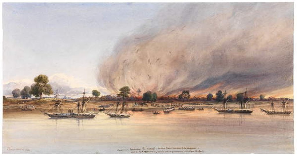 Detail of The destruction of the town of Cascas in Senegal, 1843 by Edouard Auguste Nousveaux