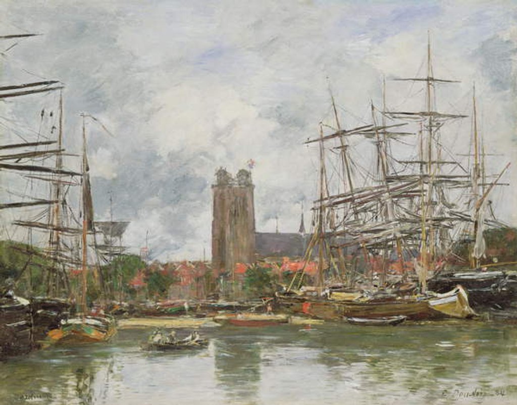 Detail of A French Port, 1884 by Eugene Louis Boudin