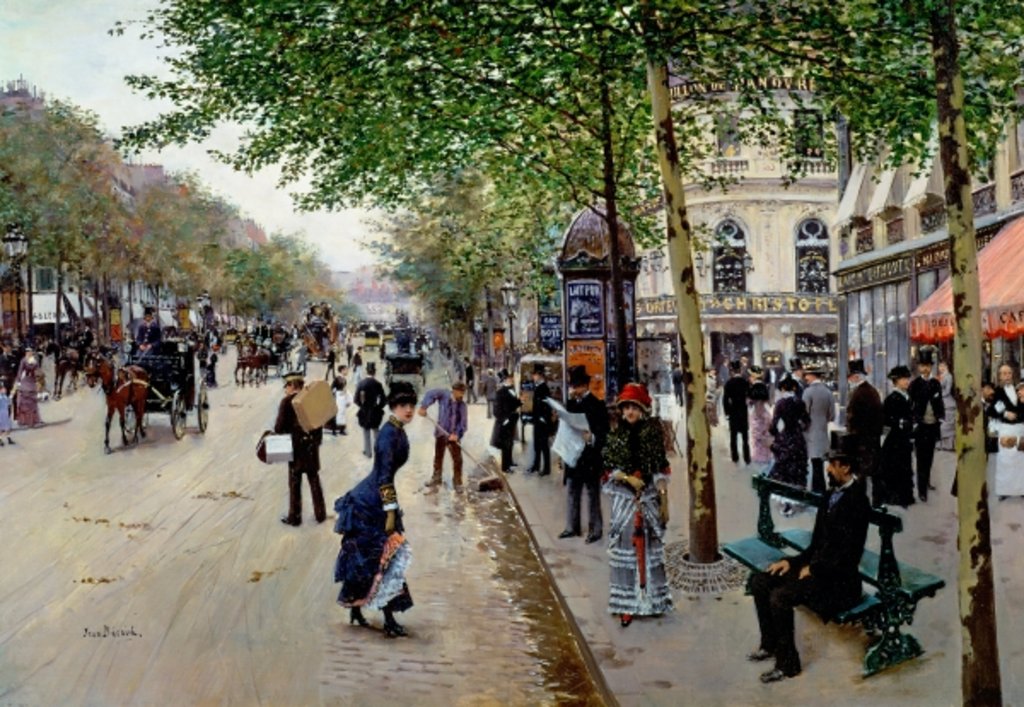 Detail of Parisian street scene by Jean Beraud