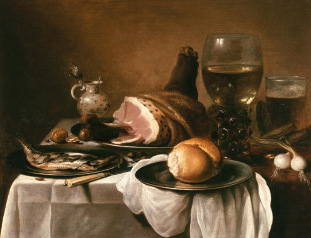 Detail of Still Life with Ham by Pieter Claesz