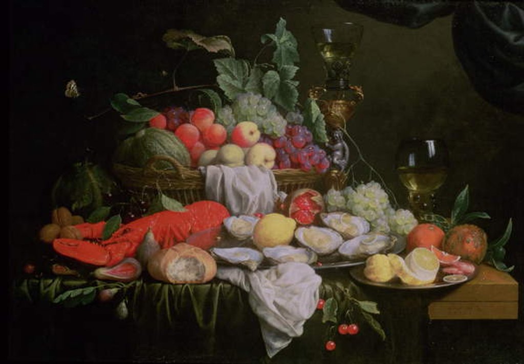 Detail of Still Life with Lemon, Oysters, Lobster and Fruit, 1658 by Joris van Son