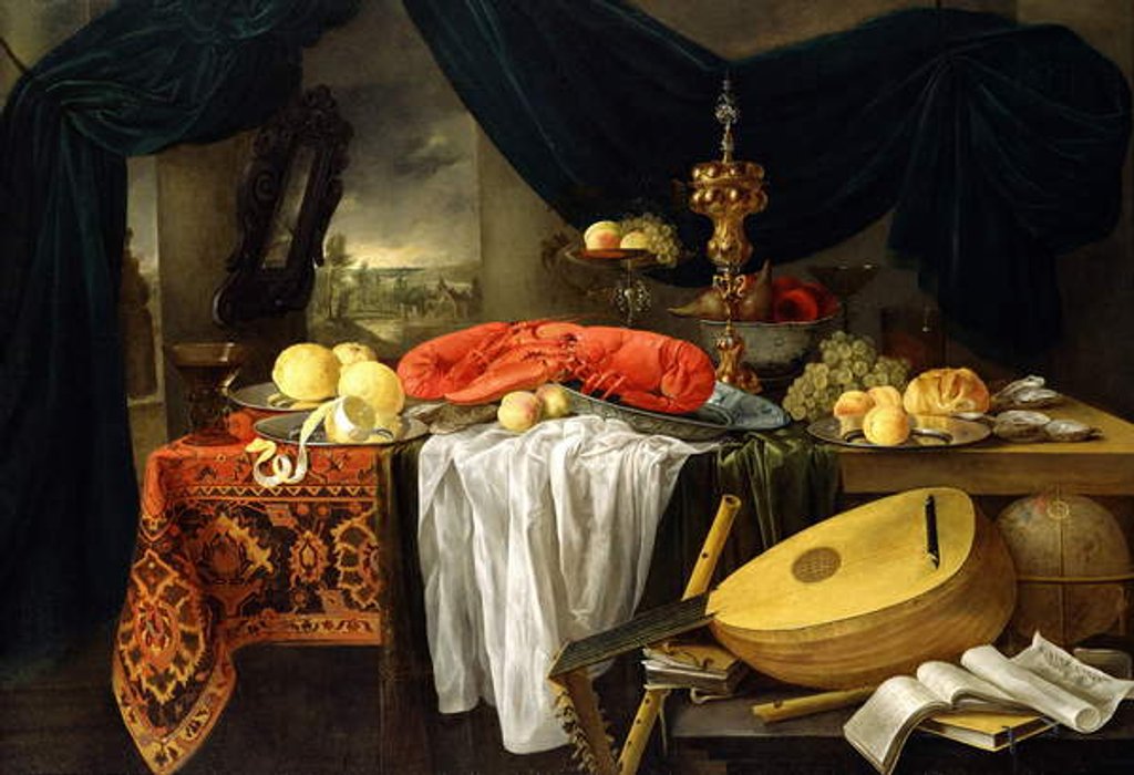 Detail of Still Life with a Lobster, Lemons and a Lute, 1645 by Jan van den Hecke