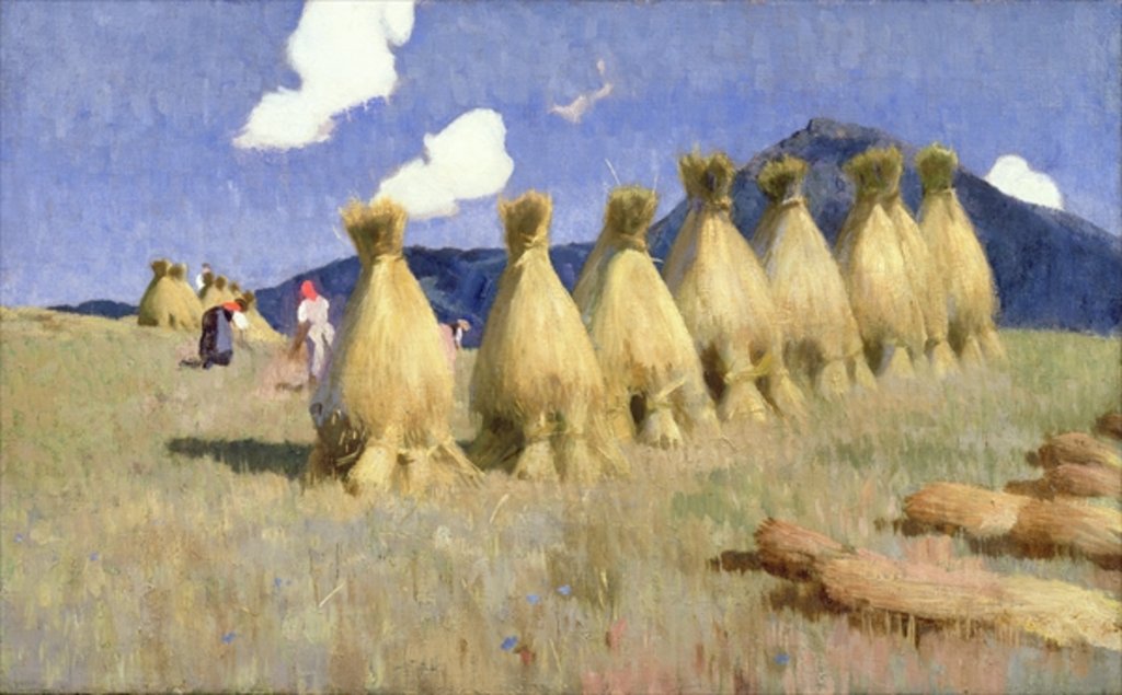 Detail of Seven Cornstooks in Upper Hungary, c.1906 by Adrian Scott Stokes