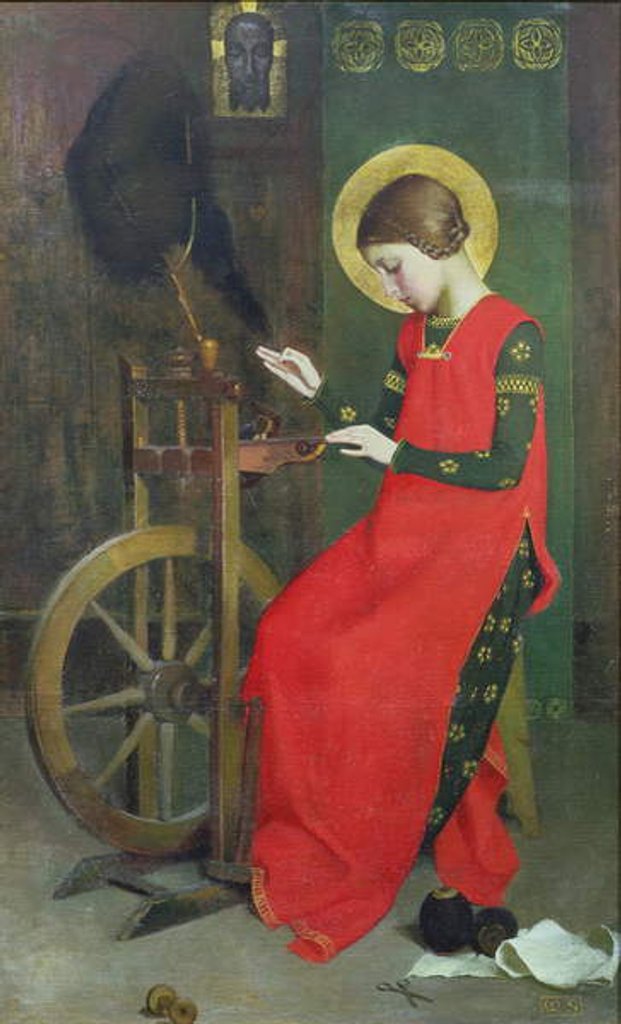 Detail of St. Elizabeth of Hungary spinning Wool for the Poor, c. 1895 by Marianne Stokes