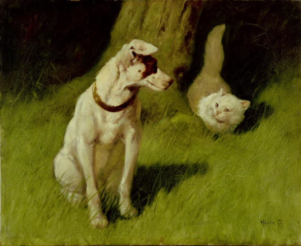 Detail of White Persian Cat and Jack Russell by Arthur Heyer