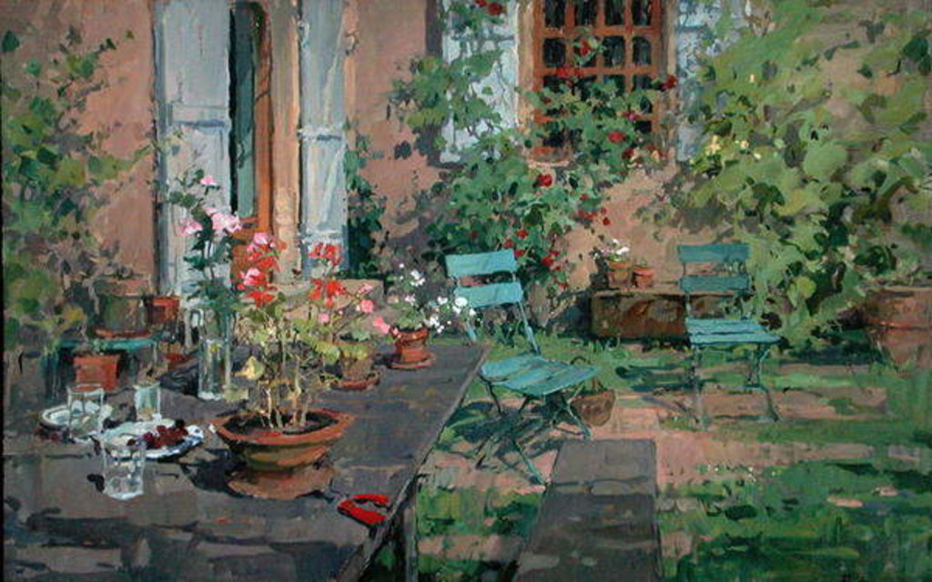 Detail of Terrace with Green Chairs, Burgundy by Susan Ryder