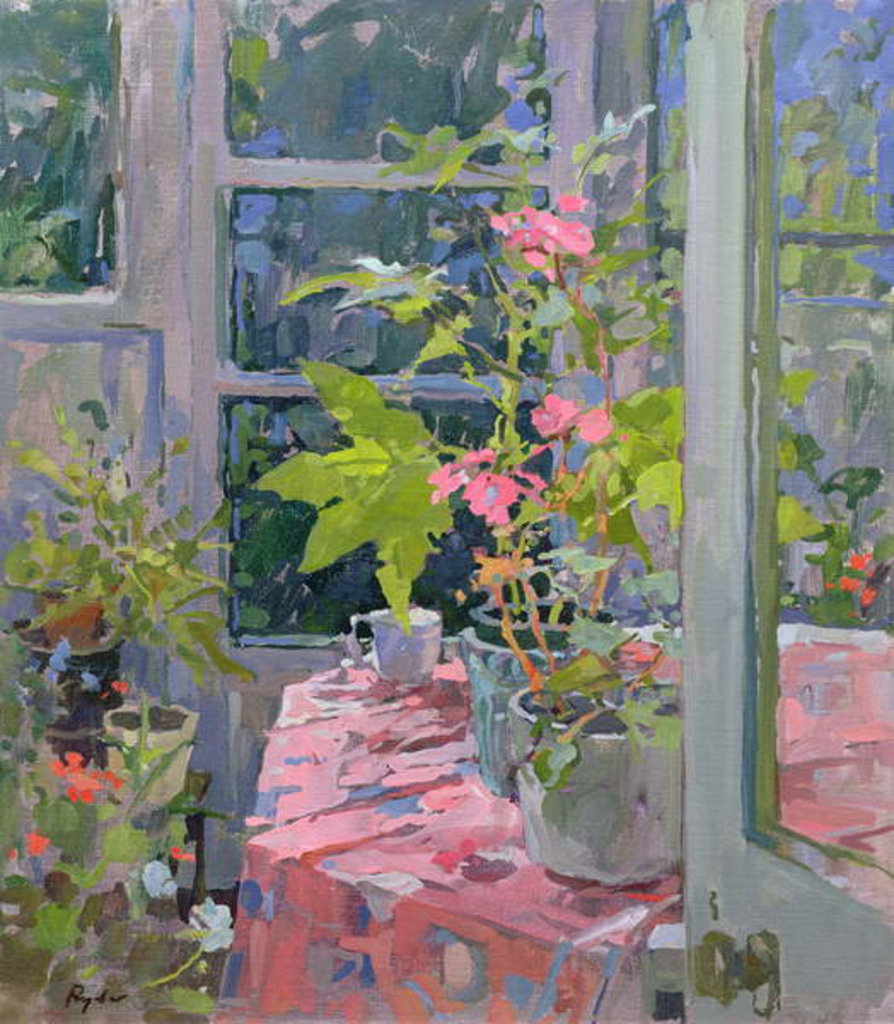Detail of Geraniums and Pink Cloth by Susan Ryder