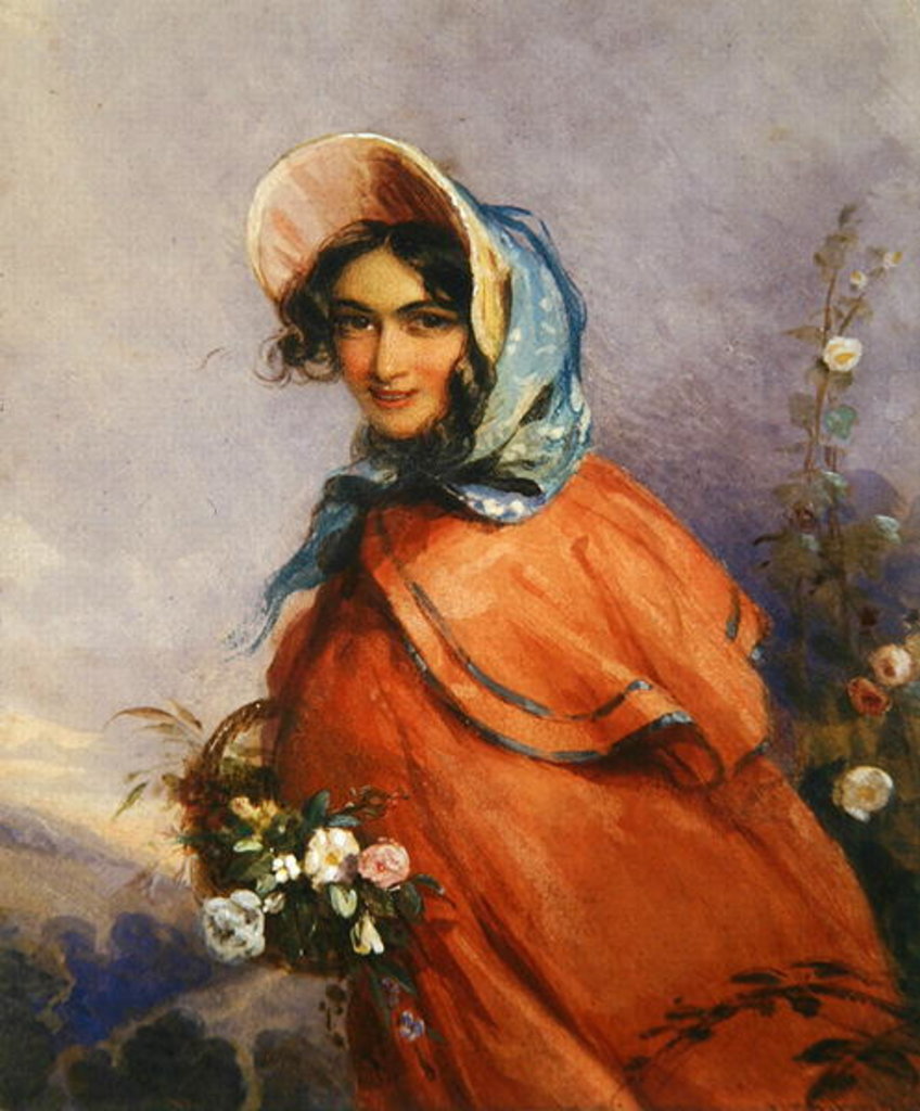 Detail of Portrait of a lady in open landscape by Francois Theodore Rochard