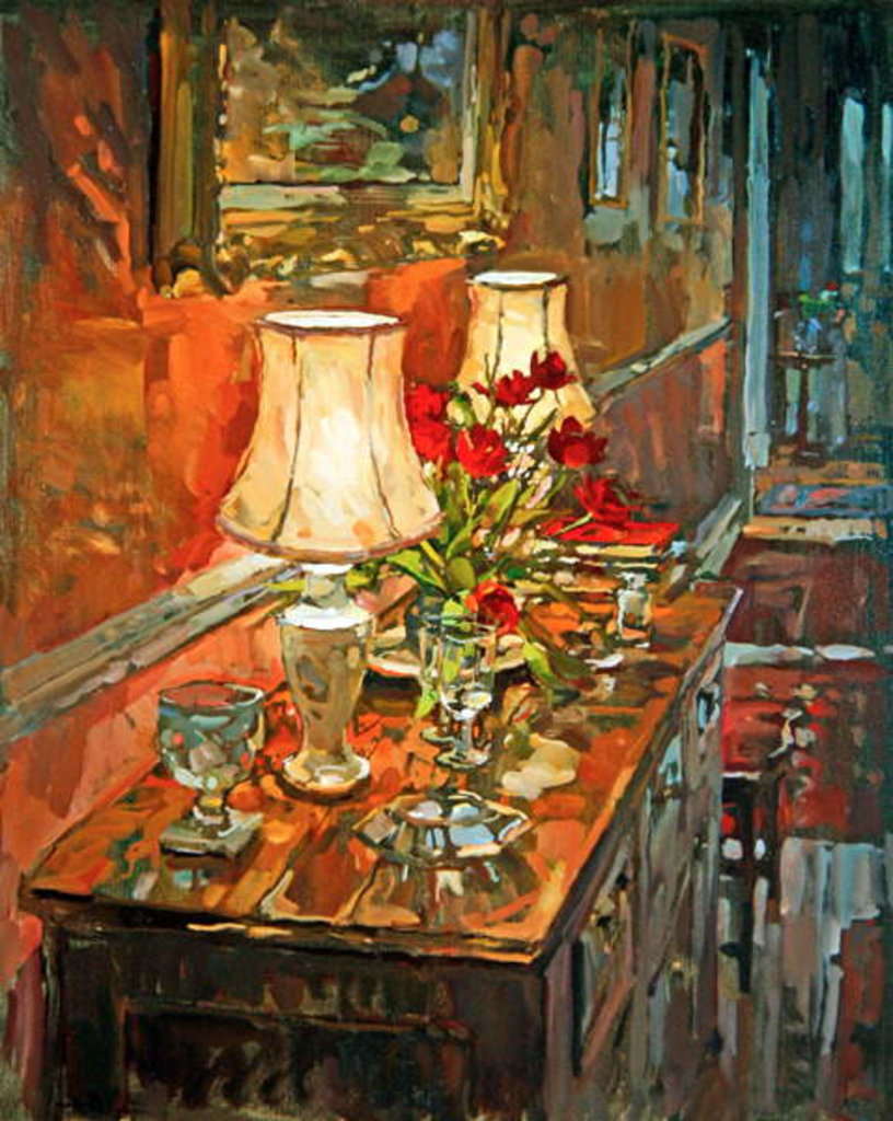 Detail of Lamp and Tulips by Susan Ryder