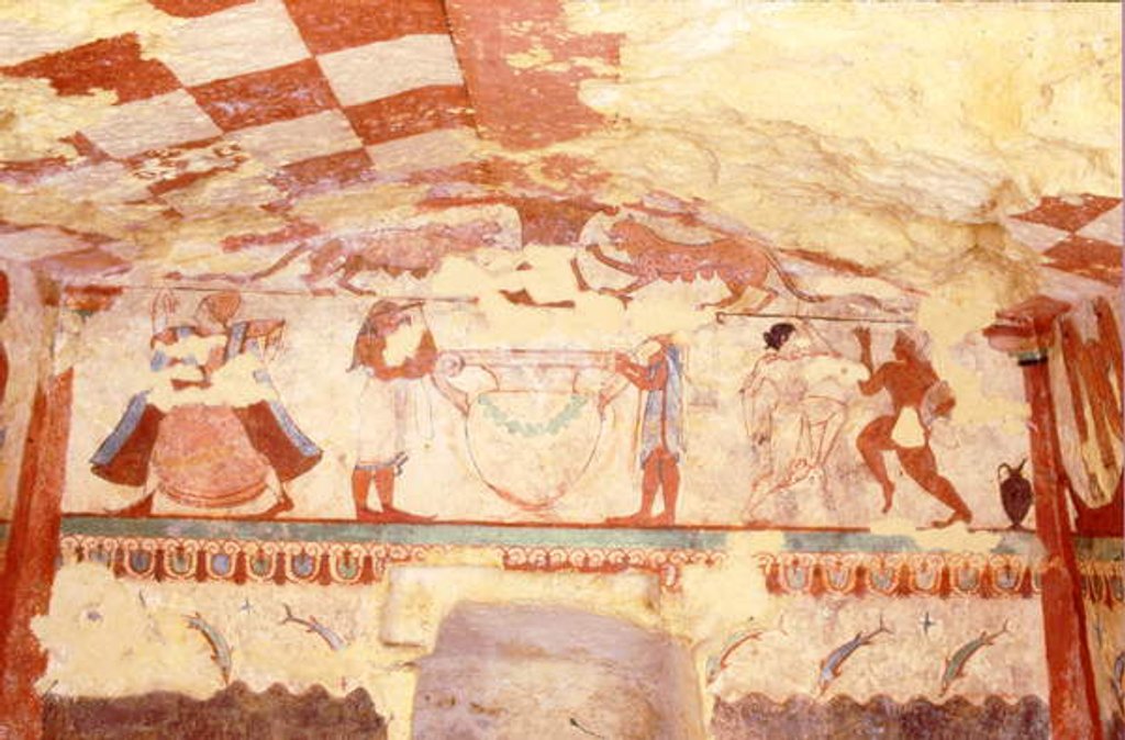 Detail of Wall depicting musicians, dancers and dolphins by Etruscan