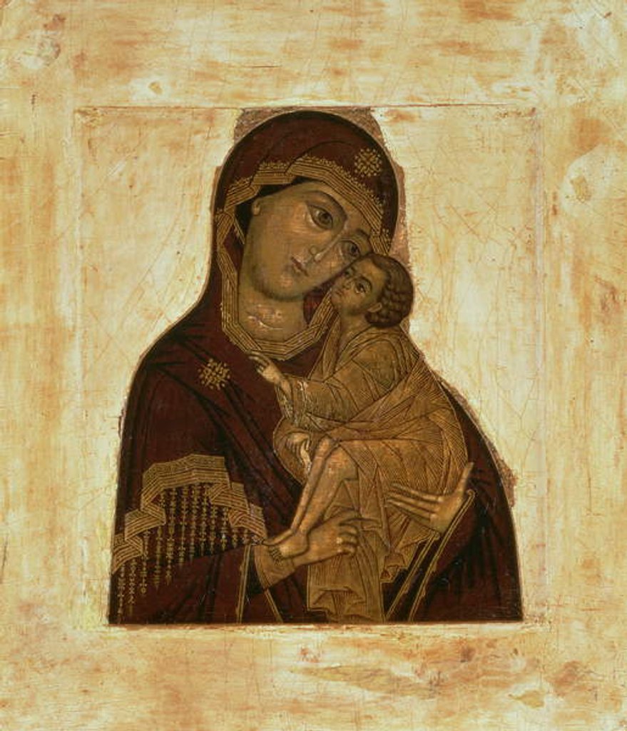 Detail of Virgin of the Don embracing the blessing Christ Child, Russian icon, 17th century by School Russian