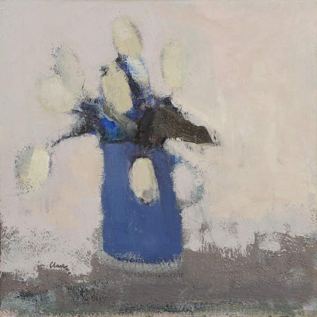 Detail of White tulips blue jug, 2017 by Michael Clark