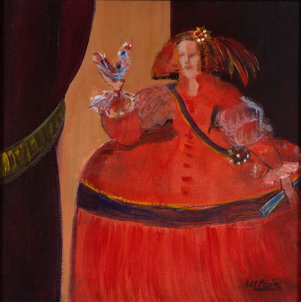Detail of Menina in Red With Small Cockerel by Marisa Leon
