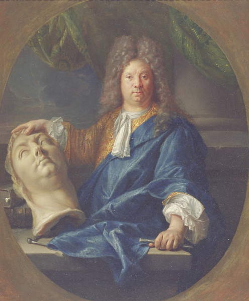Detail of Portrait of Antoine Coysevox, 1701 by Francois Jouvenet