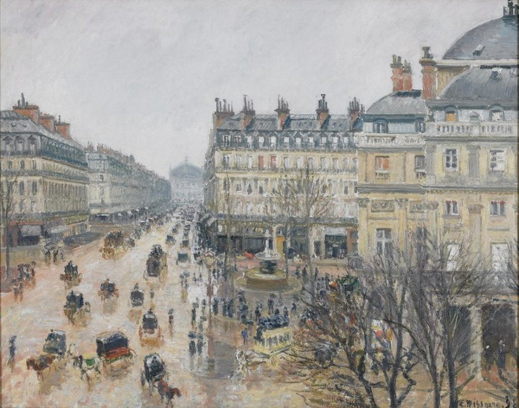 Detail of Place du Théâtre Français, Paris: Rain, 1898 by Camille Pissarro