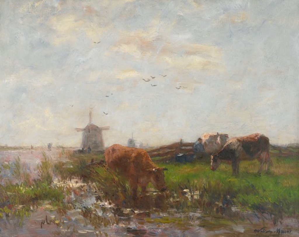 Detail of Cattle Grazing at the Water's Edge, c.1880-90 by Willem Maris