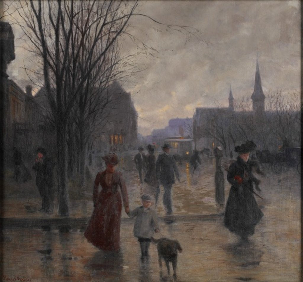 Detail of Rainy Evening on Hennepin Avenue, c.1902 by Robert Koehler