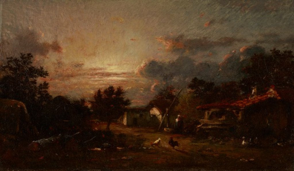 Detail of Village Scene, Sunset, c.1870 by Jules Dupre