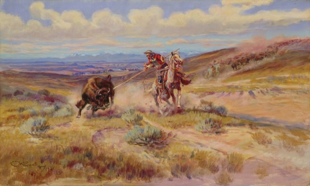Detail of Spearing a Buffalo, 1925 by Charles Marion Russell