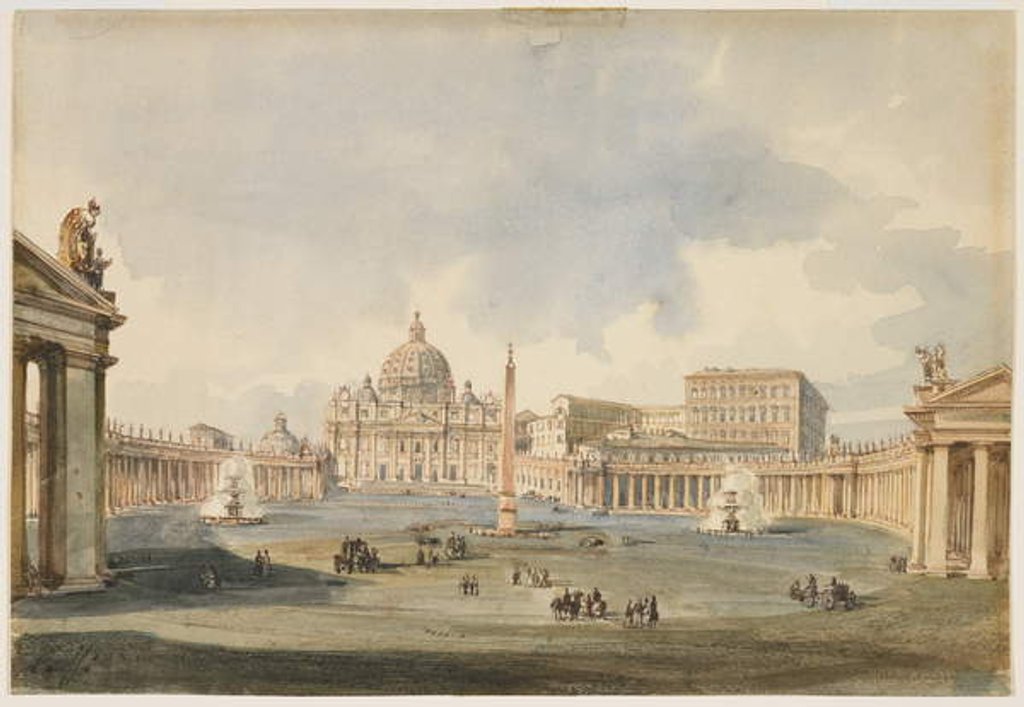 Detail of View of Saint Peter's Square and Basilica in Rome, c. 1846 by Ippolito Caffi
