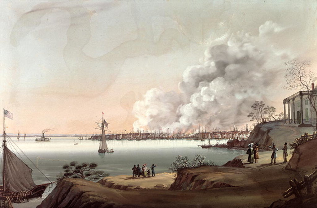Detail of View of New York after The Great Fire Taken from Brooklyn, 1835 by Nicolino Calyo