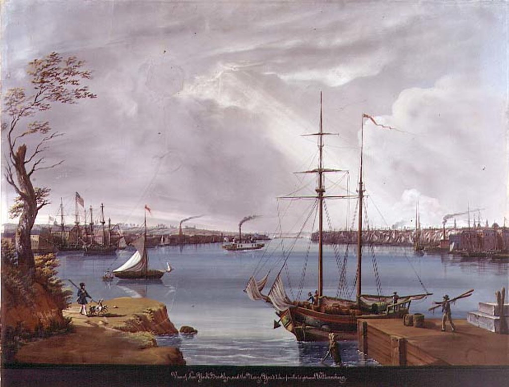 Detail of View of New York, Brooklyn and the Navy Yard taken from the Heights near Willamsburg, c.1835-45 by Nicolino Calyo