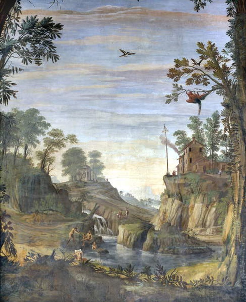 Detail of Landscape and bathers by Giovanni Ghisolfi