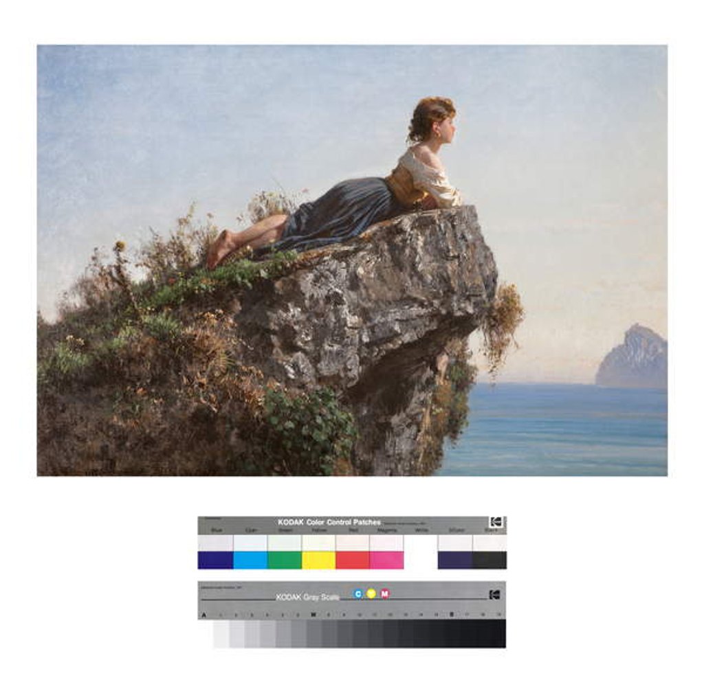 Detail of Young girl on a rock in Sorrento, 19th century by Filippo Palizzi