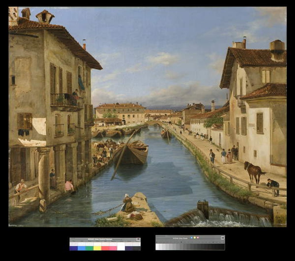 Detail of View of Naviglio Canal from the San Marco Bridge in Milan, 1834 by Giuseppe Canella