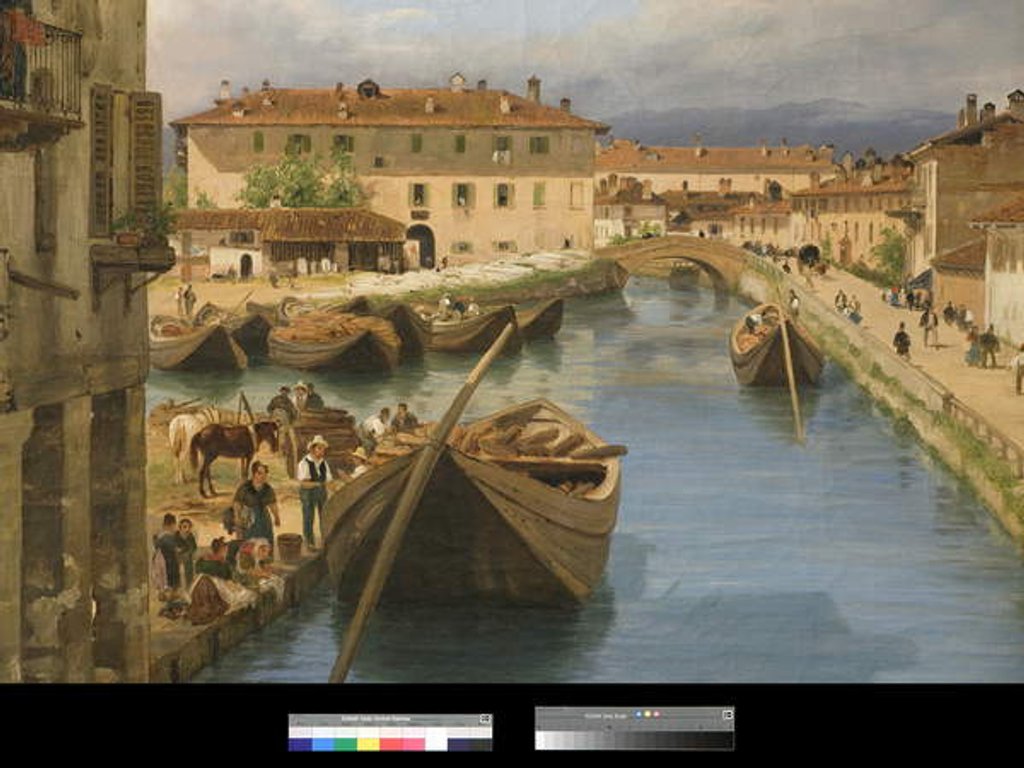 Detail of View of Naviglio Canal from the San Marco Bridge in Milan, 1834 by Giuseppe Canella