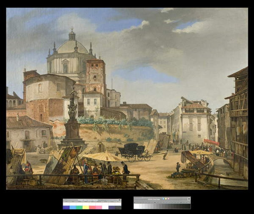 Detail of View of Piazza della Vetra in Milan, 1833 by Giuseppe Elena