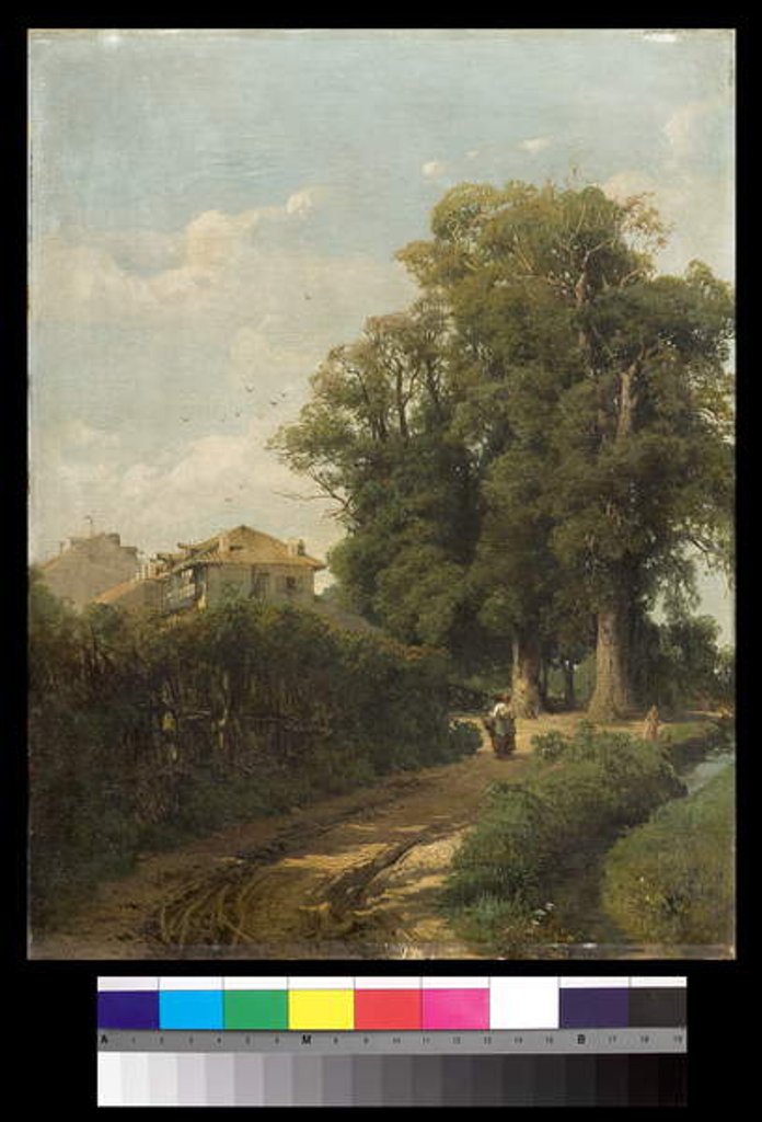 Detail of The surroundings of Milan of The Washerwomen at Magolfa, 1870 by Eugenio Gignous