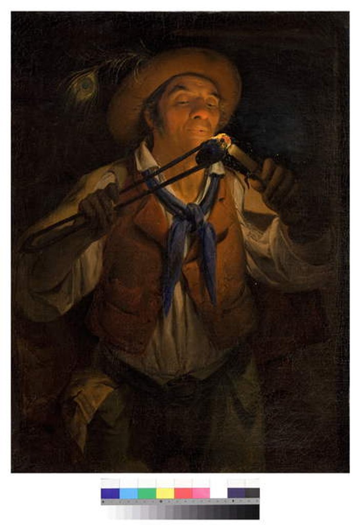 Detail of Peasant lighting a candle with an ember, 1850 by Angelo Inganni