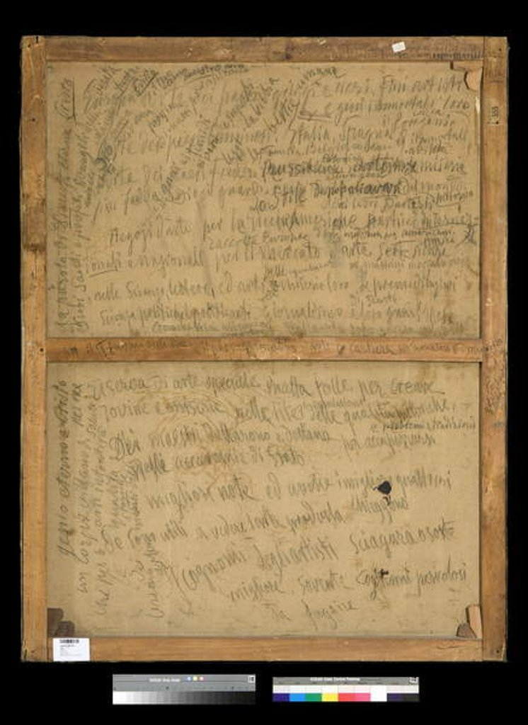 Detail of Back of the painting Reflections, 1918-20 by Antonio Mancini