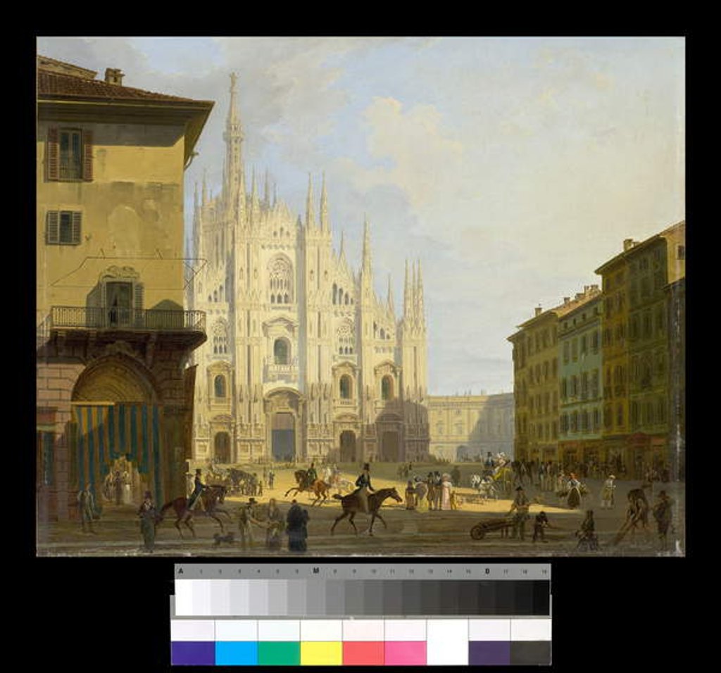 Detail of View of Piazza Duomo in Milan, 1819-28 by Giovanni Migliara