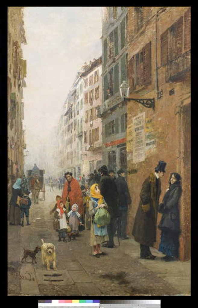 Detail of A street in Milan, 1881 by Luigi Rossi