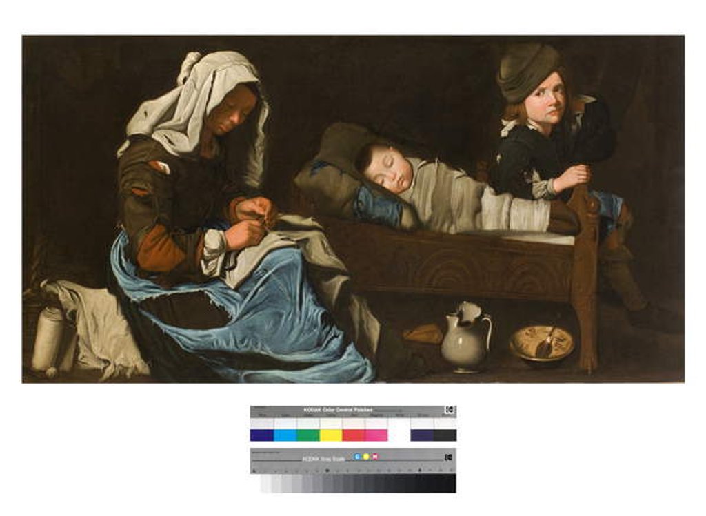 Detail of Mother sewing with two children, 1670-1700 by Unknown Artist