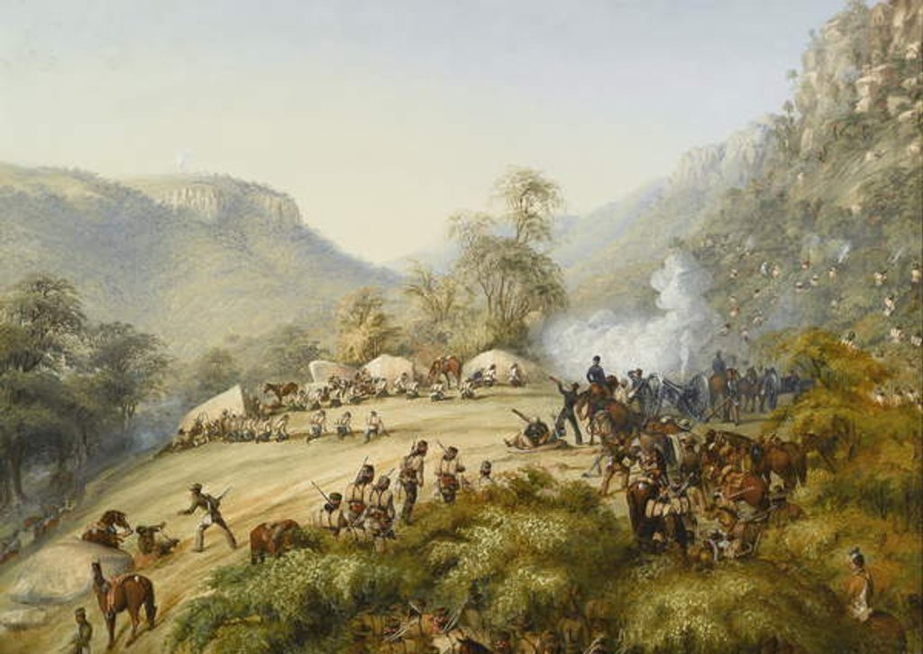 Detail of The 74th Regiment in an engagement on the heights above Waterkloof, 1851 by English School